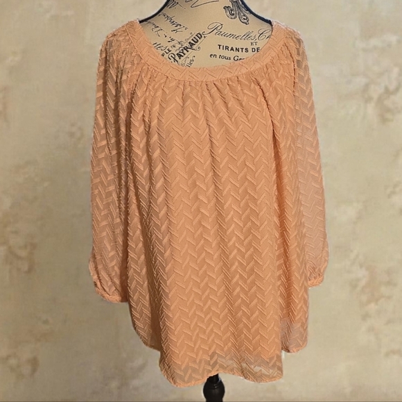 Cato Tops - Cato Light‎ Coral Chevron Blouse